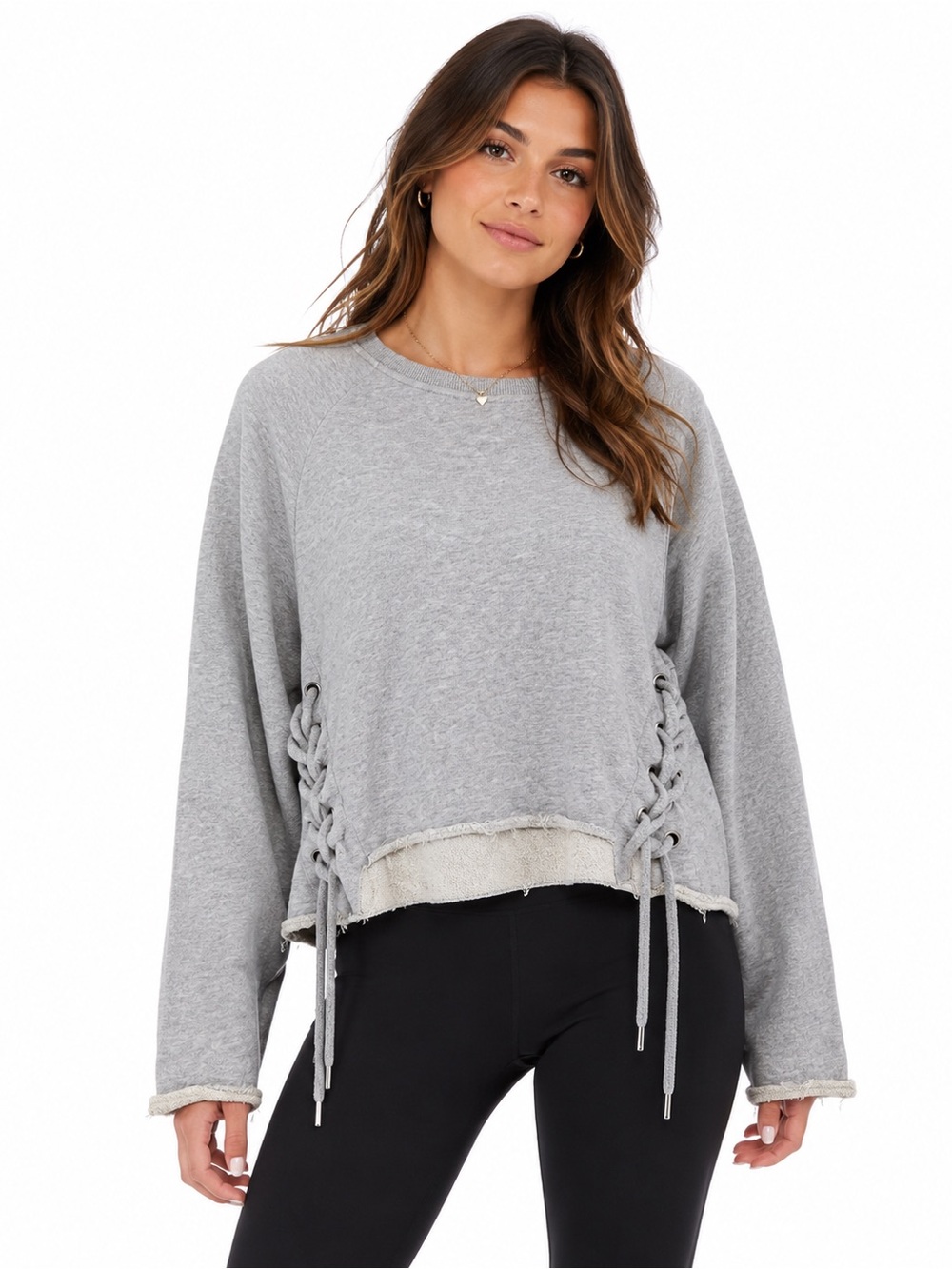 Betsey Johnson Gray Lace Up Raw Hem Sweatshirt Size M